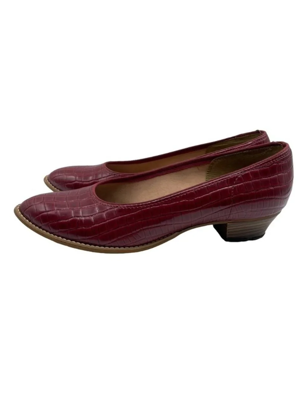 Vintage Red Leather Pumps Croc Embossed Slip-On QualiCraft Casualets Size 9